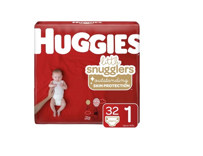 Picture of Kimberly Clark 1128672-CS Unisex Huggies Little Snugglers Disposable Moderate Absorbency Baby Diaper - Size 1 - 32 per Pack - 4 Pack per Case - Pack of 128