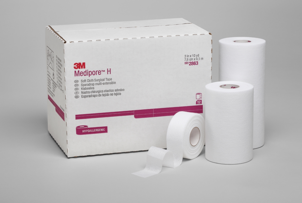 Picture of 3M 443997-CS 1 in. x 10 Yard Nonsterile Medipore H-Water Soft Cloth Surgical Tape&#44; White - Pack of 720