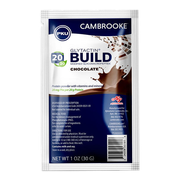 Picture of Cambrooke Therapeutics 1182482-EA 20 g Glytactin Build 20 by 20 PDR Chocolate Oral Supplement - 30 per Case