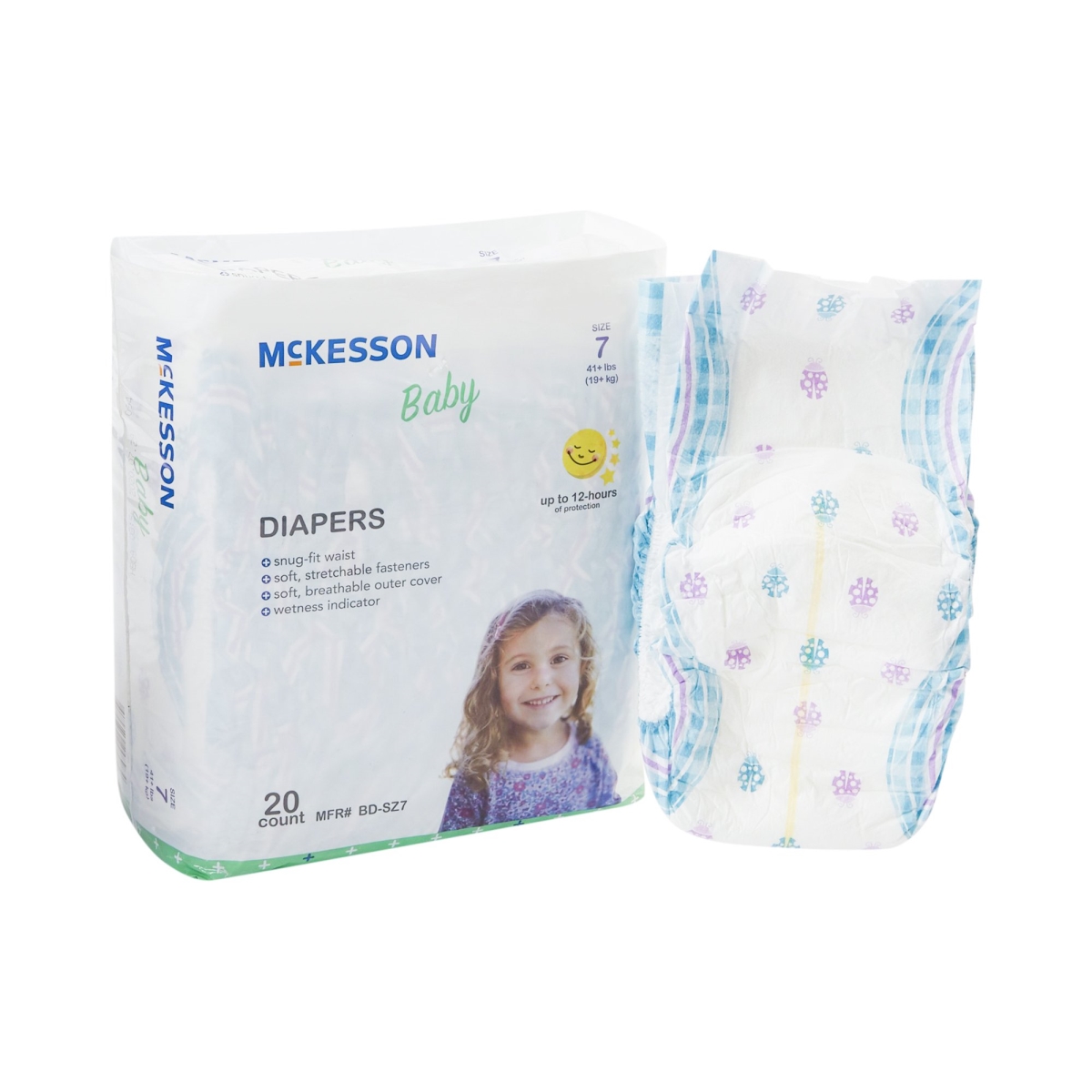 Picture of McKesson 1144480-BG 41 lbs Unisex Baby Diaper&#44; Fun Graphics Print - Size 7 - Pack of 20