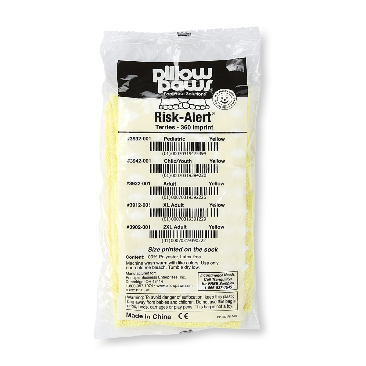 Picture of Principle Business Enterprises 700339-CS Pillow Paws Yellow Risk Alert Terries Slipper Adult Socks, Extra Large - 48 Pair per Case