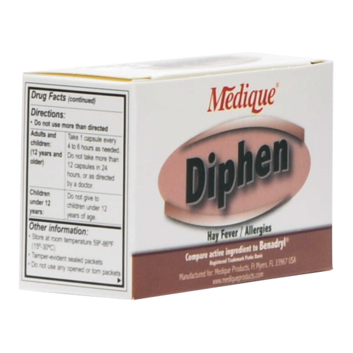 Picture of Medique Products 498724-CS Diphen Diphenhydramine Allergy Relief - 24 per Box - 25 Box per Case
