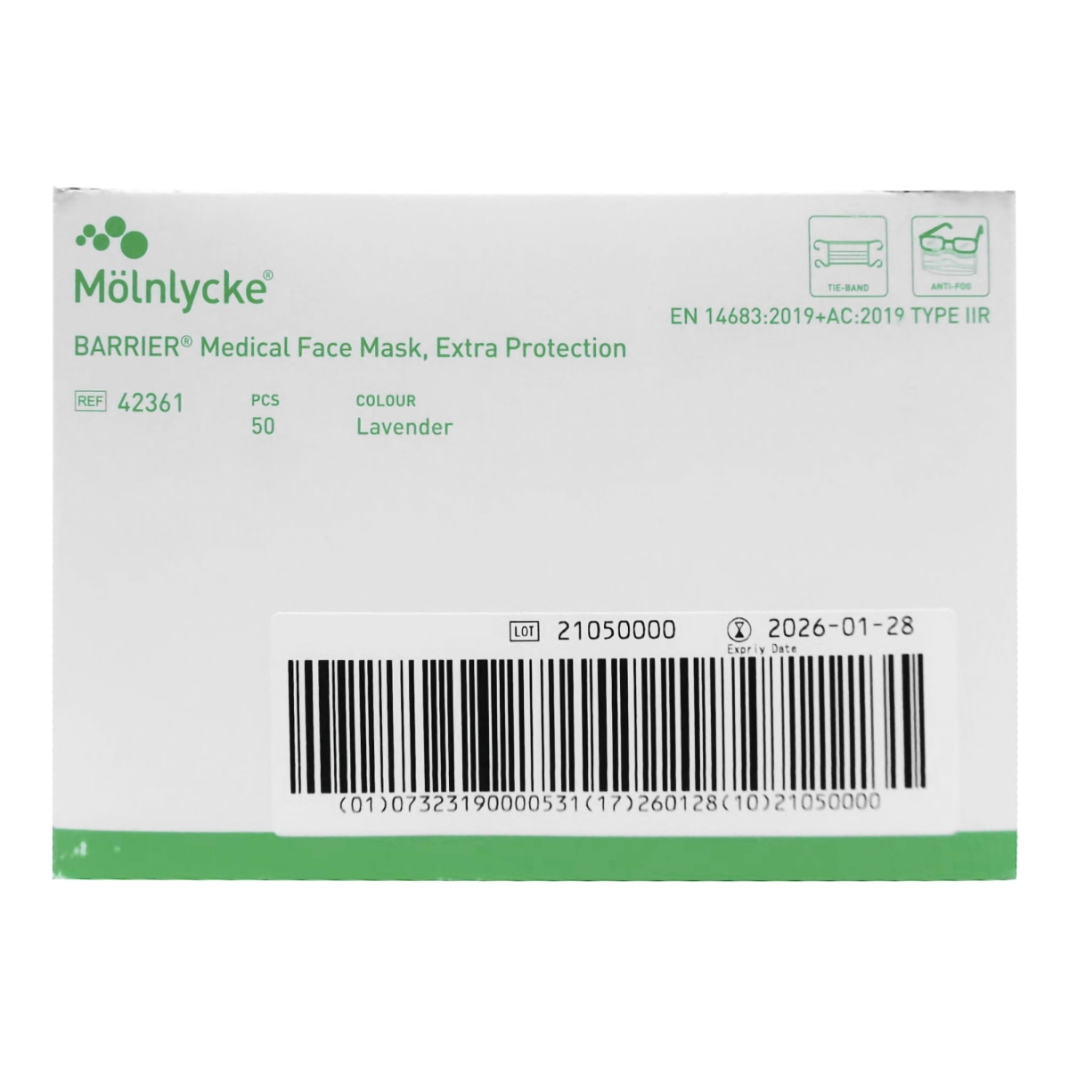 Picture of Barrier 815488-BX Extra Protection Laser Plume Surgical Mask, Lavender - Pack of 50