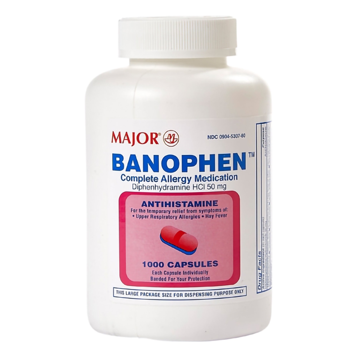 Picture of Major Pharmaceuticals 497991-BT 50 mg Benadryl Strength Capsule Allergy Relief - 1000 per Bottle
