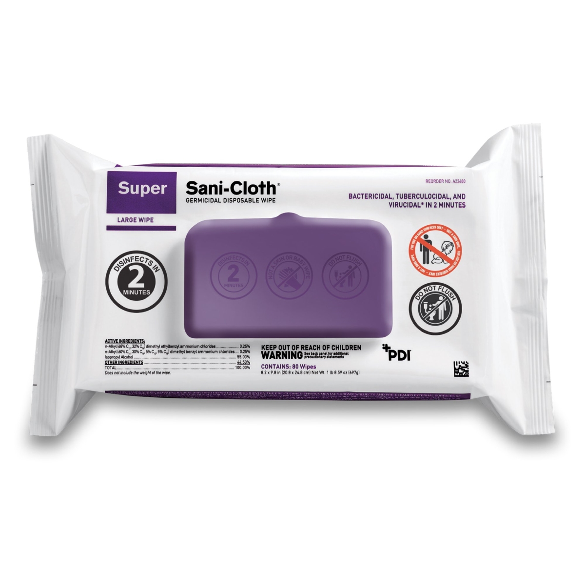 Picture of Super Sani-Cloth 1186308-CS Surface Disinfectant Cleaner&#44; 80 Count - Pack of 9