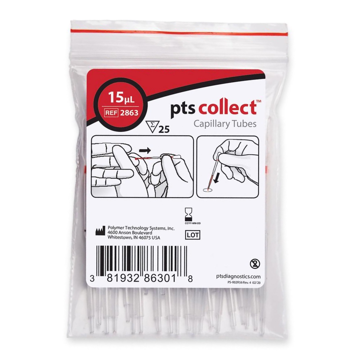 Picture of PTS Diagnostics 957810-BG 15 ul Collect Capillary Blood Collection Tube, Pack of 25