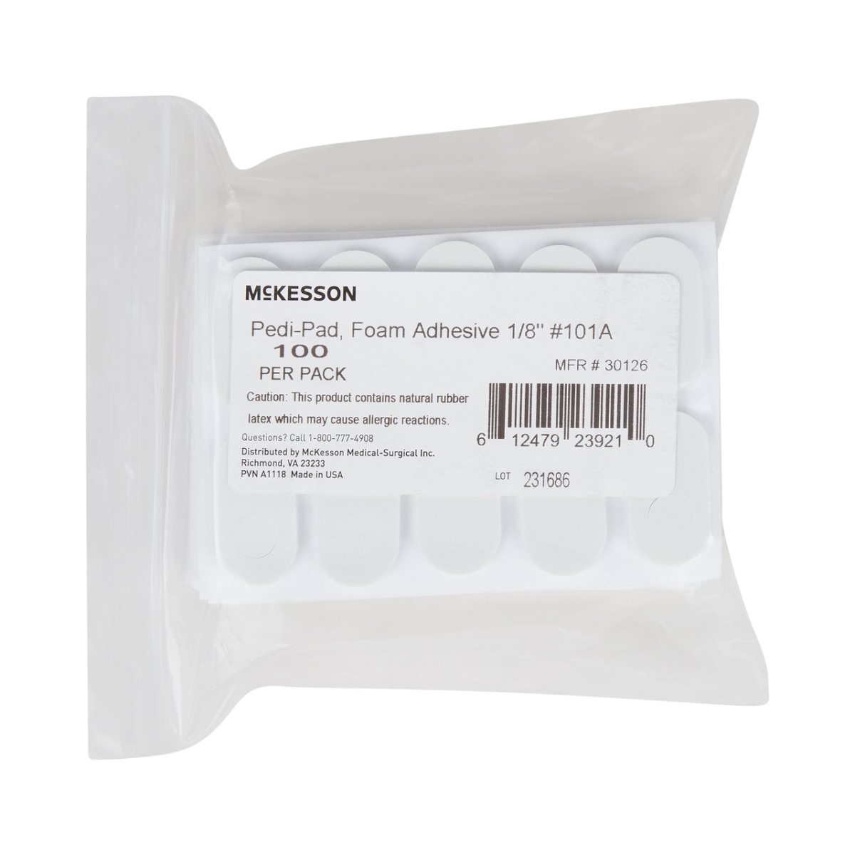 Picture of McKesson Pedi-Pad 1111057-PK 0.12 in. Foam White Pedi-Pad Adhesive Protective Pad&#44; Size 101-A - Pack of 100