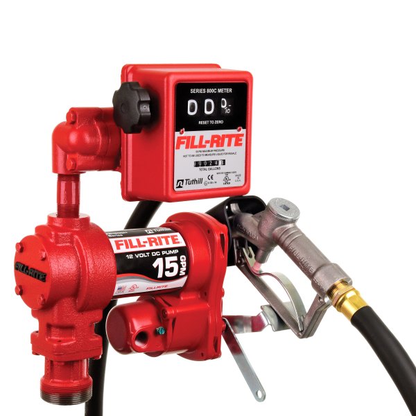 FIL-FR1211H 15 GPM 12V DC Pump 0.75 in. x 12 ft. Hose 0.75 in. Manual Nozzle with Gallon Meter
