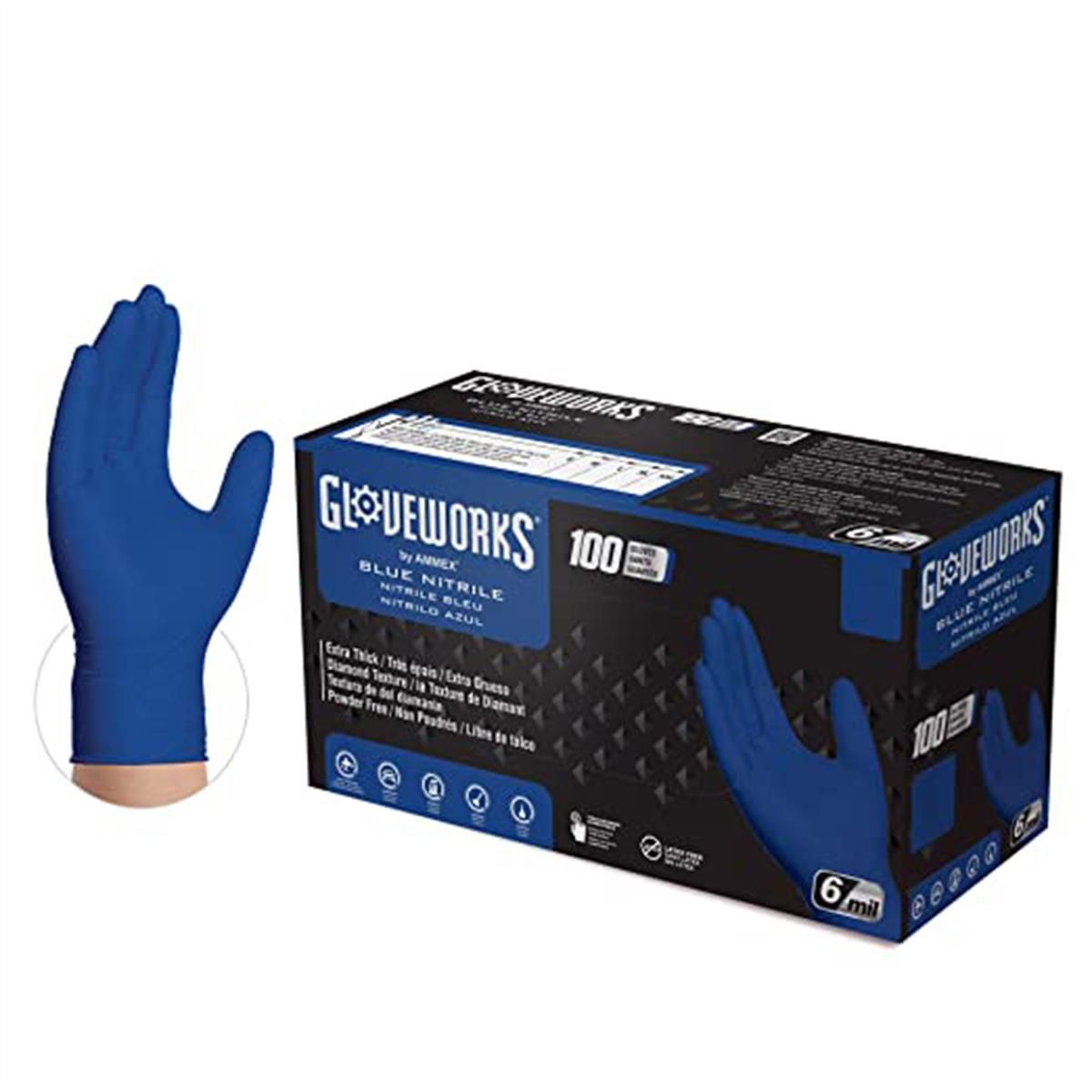 AMX-GWRBN46100 Royal Blue Nitrile Latex Gloves - Large