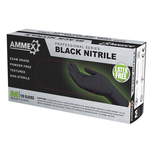 AMX-ABNPF42100 Black Nitrile Powder Free Exam Glove, Small -  AMMEX