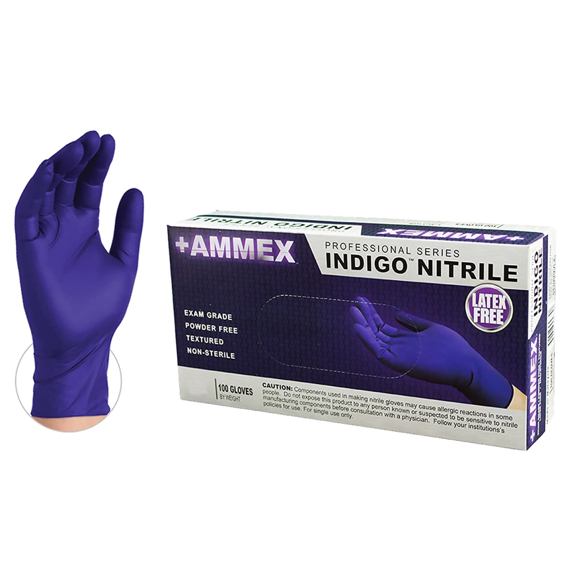 Picture of Ammex AMX-AINPF44100 Indigo Nitrile Powder Free Exam Glove&#44; Medium