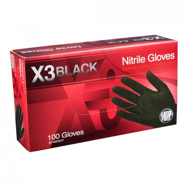 AMX-BX344100 X3 Black Nitrile Powder Free Industrial Glove, Medium