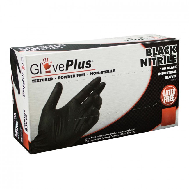 GlovePlus Black Nitrile Powder Free Industrial Glove, Extra Large