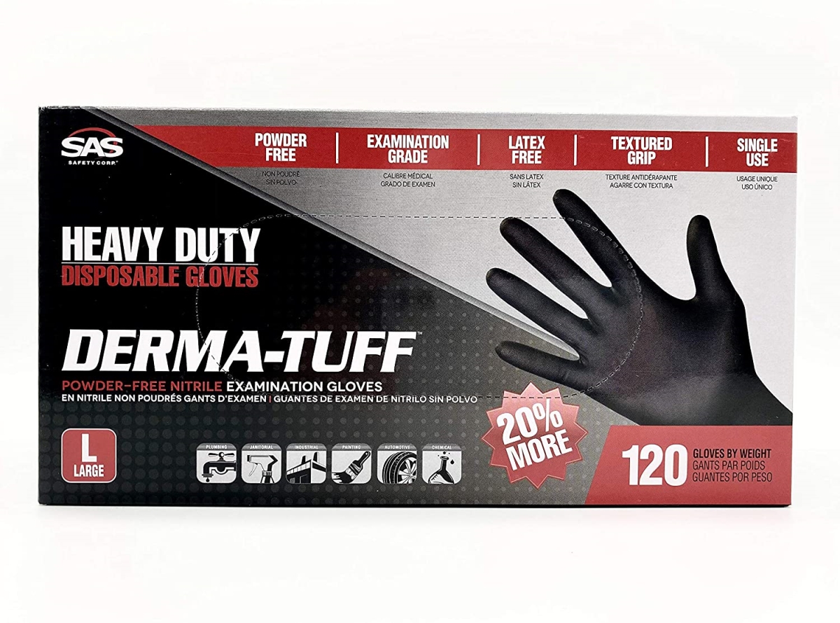 SAS Safety 66583 Heavy Duty Disposable Nitrile Gloves, Large