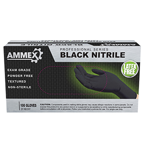 Picture of AMMEX AMX-ABNPF44100 Nitrile PF Exam Medium Gloves, Black - Medium