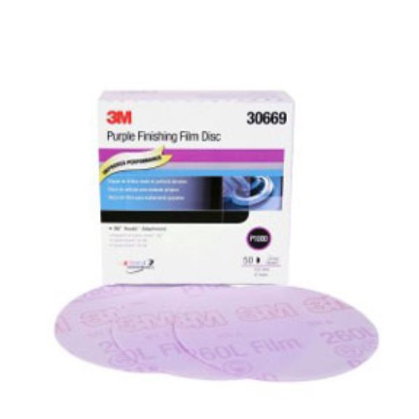 MMM-30669 6 in. P1000 Grit Hookit Film Abrasive Disc, Purple - 50 per Box -  3M