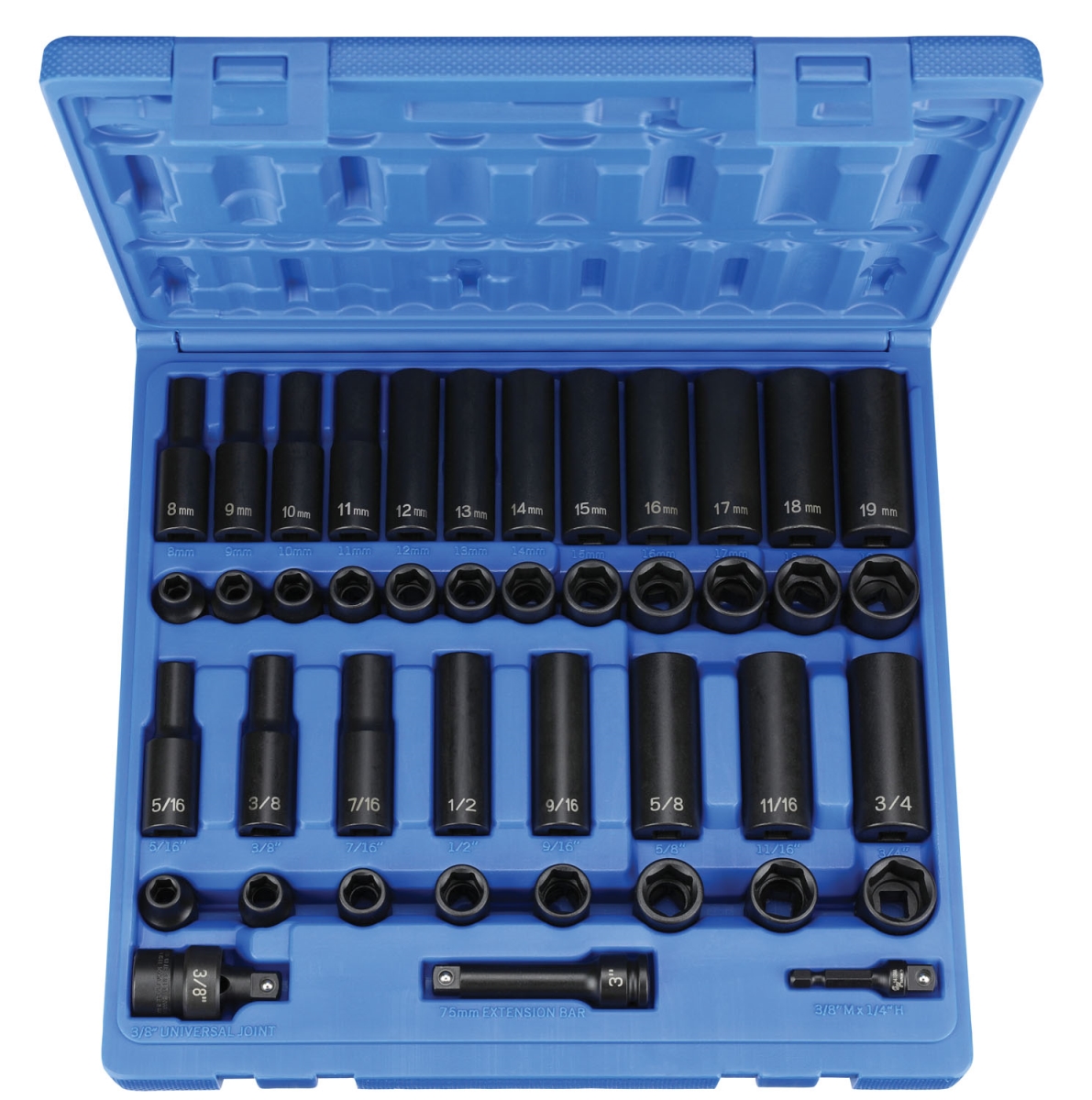 GRY-1243RD 0.38 in. Drive Standard & Deep Length Impact Set