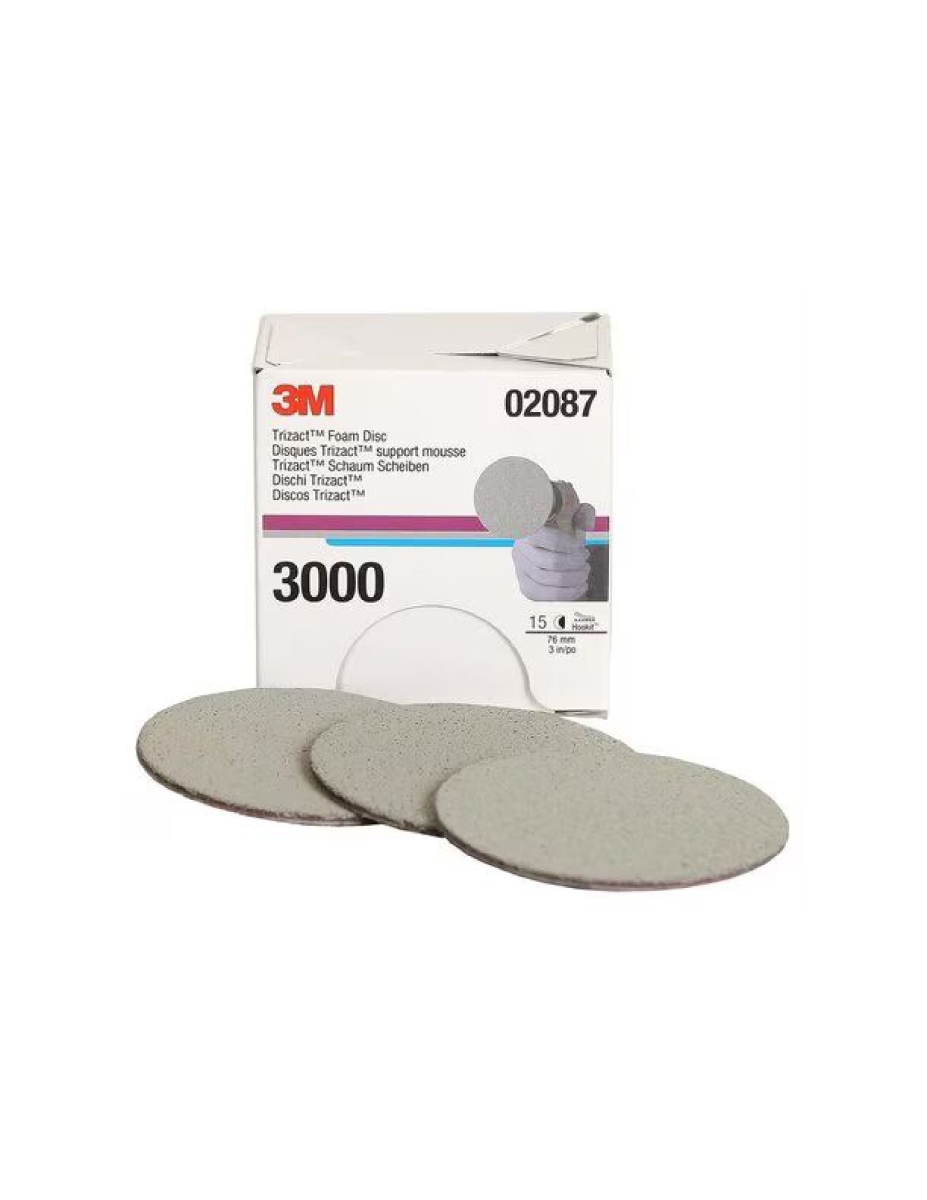 MMM-2087 3 in. P3000 Grit Trizact Hookit Foam Discs - 15 per Box -  3M