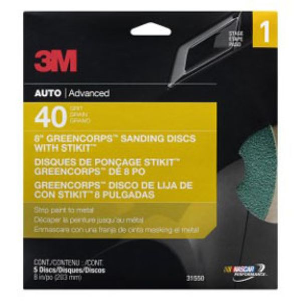 MMM-31550 8 in. 40E Grit Green Corp Stikit Sanding Disc - 5 per Pack
