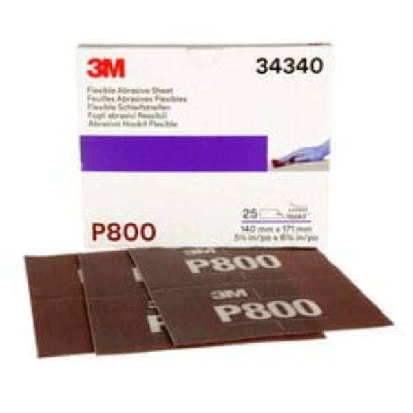 MMM-34340 5.5 x 6.8 in. P800 Grit Flexible Abrasive Hookit Sheet - 25 Sheets per Box