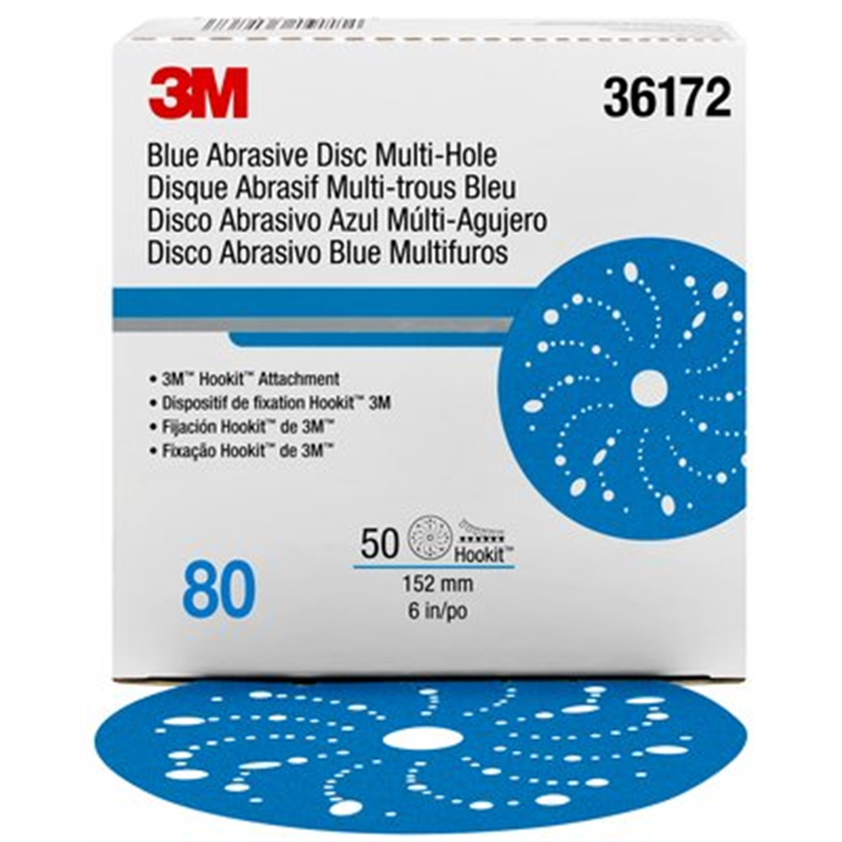 MMM-36172 Multi Hole Hookit Abrasive Disc, Blue - Pack of 4