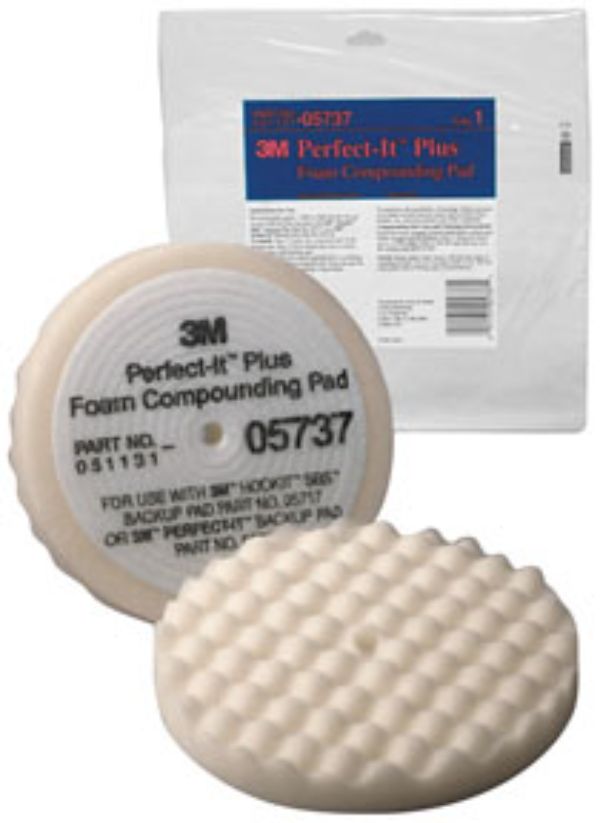 Picture of 3M MMM-5737 8 in. Foam cloth hook and eye Compounding Pad, White