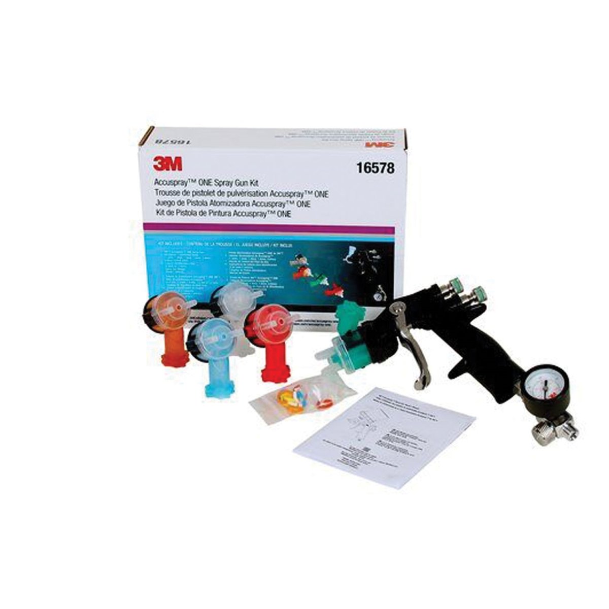 Picture of 3M MMM-16578 Accuspray Spray Gun Kit with 4 Head Spray Heads