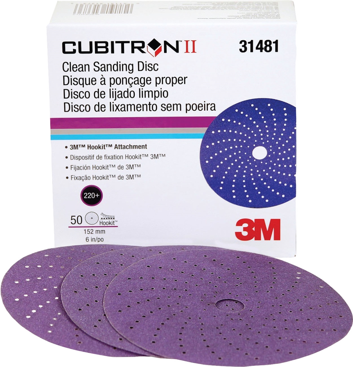 MMM-31481 6 in. 220 Plus Grit Cubitron II Clean Sanding Hookit Disc