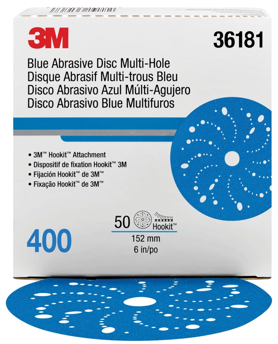 MMM-36181 6 in. 400 Grit Hookit Multi-Hole Abrasive Disc, Blue