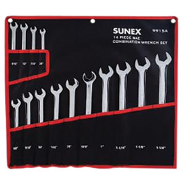 SAE Full Polished V-Groove Combination Wrench Set - 14 Piece