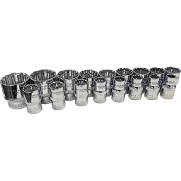 PLT-99817 0.5 in. Drive Metric Spline Socket Set - 17 Piece