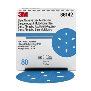 -36142 3 in. Hookit Blue Abrasive Disc Multi-Hole, 80 Grade