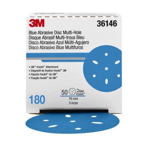-36146 3 in. Hookit Blue Abrasive Disc Multi-Hole, 180 Grade