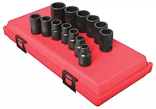 1/2 in Drive Metric 12 Point Impact 13 Piece Set Socket Set (Rail)