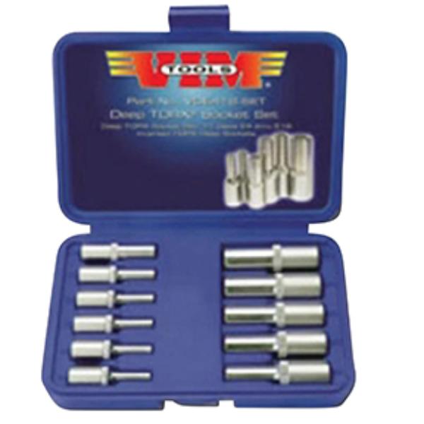 VIM-VDE418 Deep Socket Set - Inverted Torx E4 Thru E18, Satin Chrome - 11 Piece