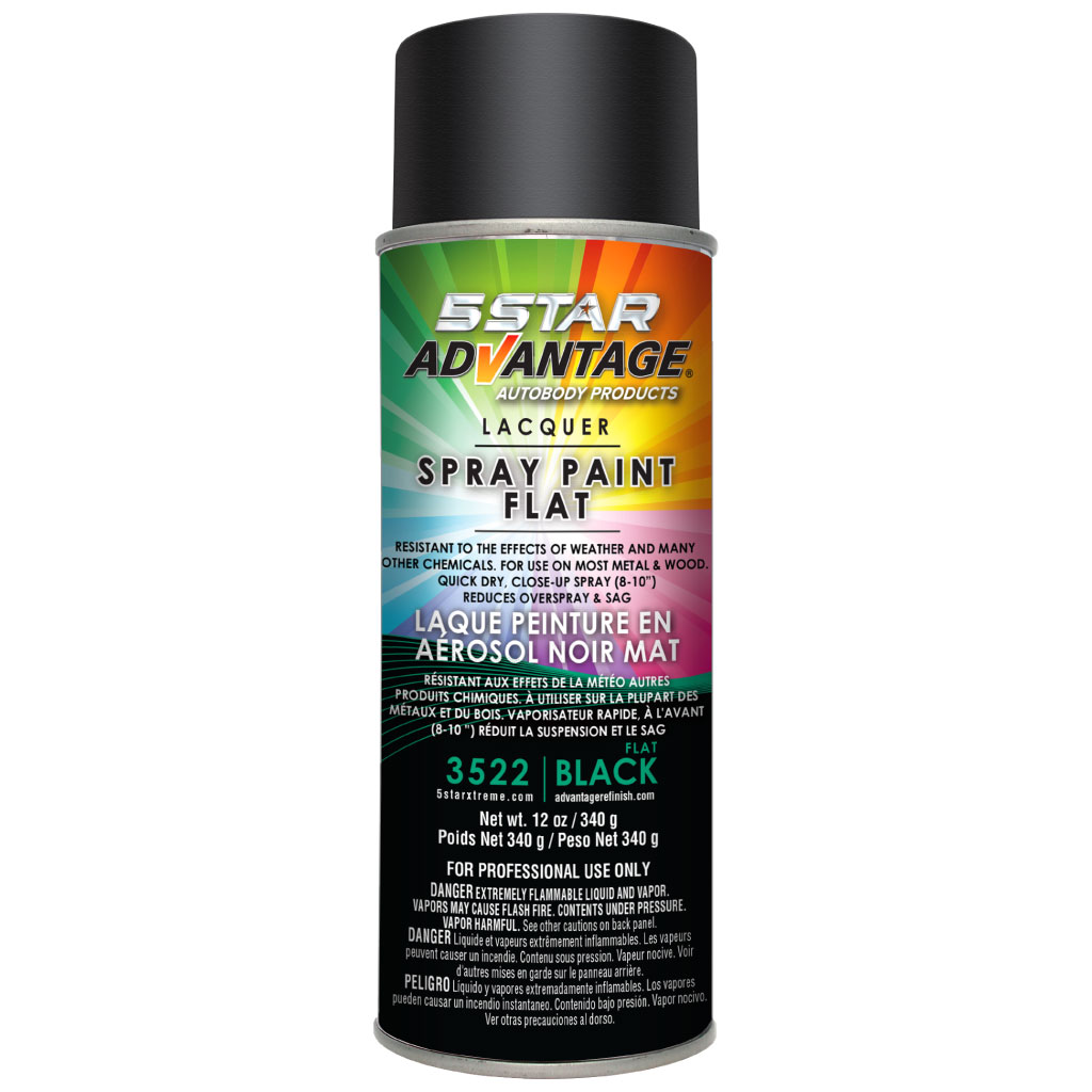 5SA-3522 12 oz Lacquer Spray Paint - Aerosol, Flat Black