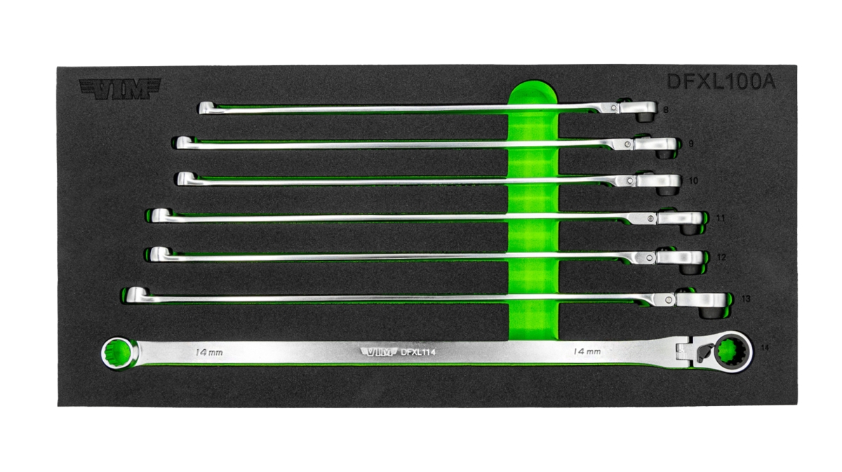 VIM-DFXL100A 8-14 mm Deep Spline Ratcheting Flex Head XL Wrench Set - 7 Piece