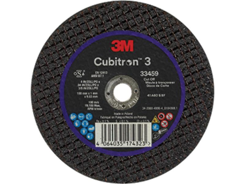 3M Cubitron 3 100 mm x 1 mm x 9.53 mm Ceramic Cut-Off Wheel, 5 Pack - 33459