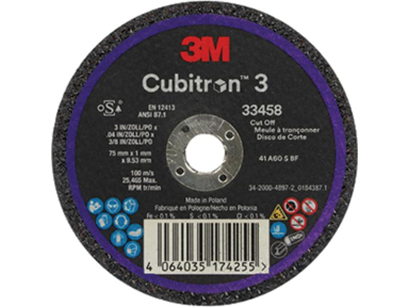 3M Cubitron 3 75 mm x 1 mm x 9.53 mm Ceramic Cut-Off Wheel, 5 Pack - 33458