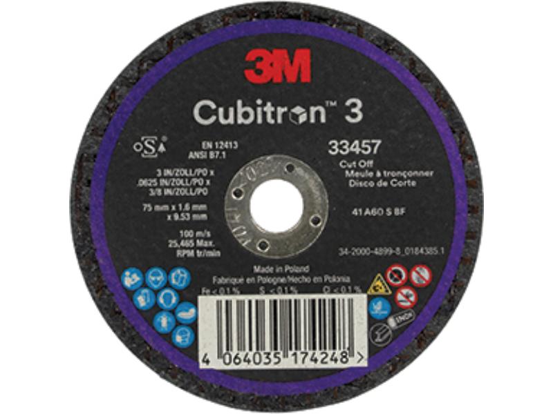 3M Cubitron 3 75 mm x 1.6 mm x 9.53 mm Ceramic Cut-Off Wheel, 5 Pack - 33457