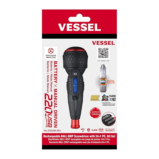 VST-220USB25U Rechargeable Ball Grip Screwdriver with Bit Set - 25 Piece