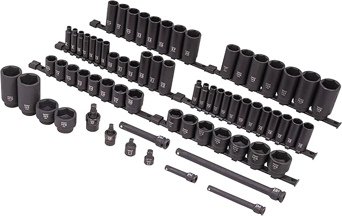3/8 in & 1/2 in Drive Sae & Metric 6 Point Standard & Deep 68-Piece Master Impact Socket Set