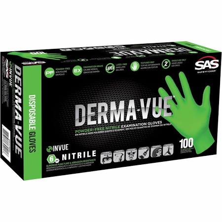 Picture of SAS Safety SAS-66554 Derma-Vue Powder Free Nitrile Examination Gloves&#44; Green - 2XL&#44; Box per 100