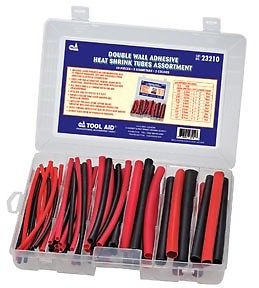 Heat Shrink Tube Assortment, Dual Wall, 3:1 I.D. Shrink Ratio, Black, Red, 6 in