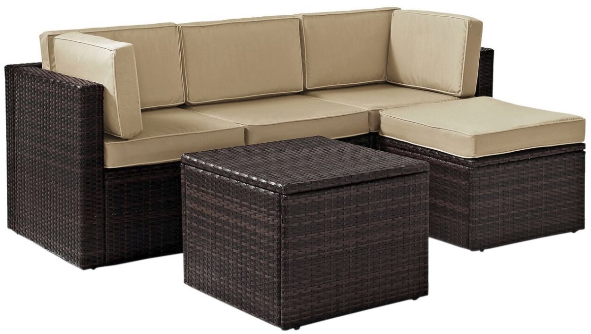 Palm Harbor 5-Piece Outdoor Wicker Sectional Seating Set with Sand Cushions - Brown -  Classic Accessories, VE380614