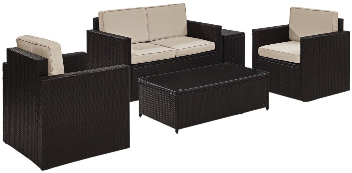 Palm Harbor 5-Piece Outdoor Wicker Conversation Set with Sand Cushions - Brown -  Classic Accessories, VE657912