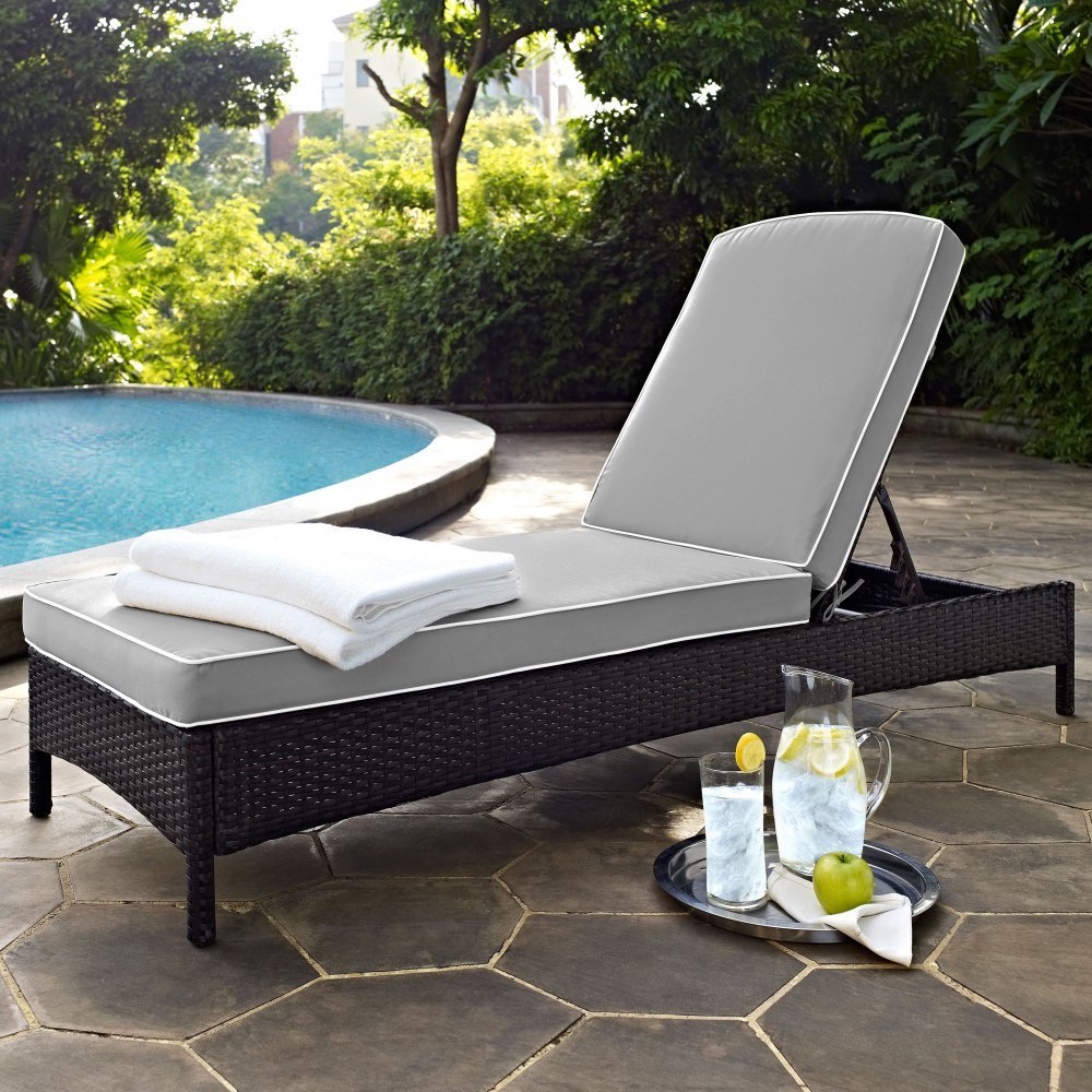 Picture of Crosley KO70093BR-GY Palm Harbor Outdoor Wicker Chaise Lounge with Grey Cushions - Brown