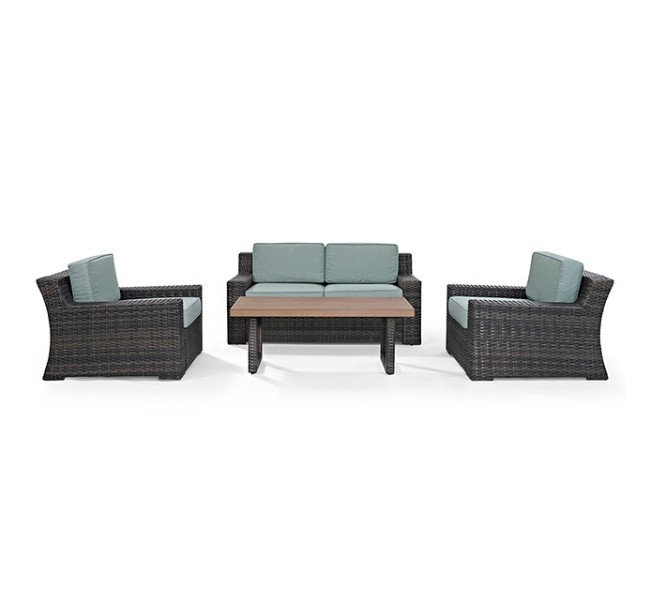 KO70096BR Beaufort 4 Piece Wicker Patio Sofa Set In Brown and Mist -  Crosley