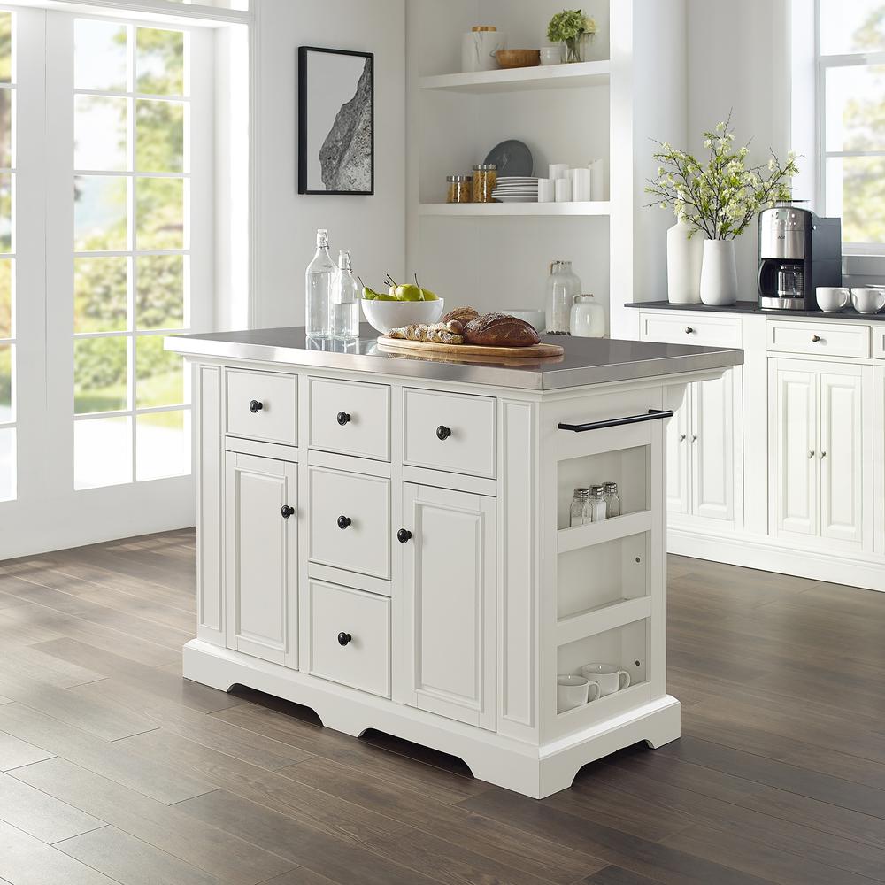 Picture of Crosley Brands KF30025AWH Julia Kitchen Island&#44; White & Stainless Steel