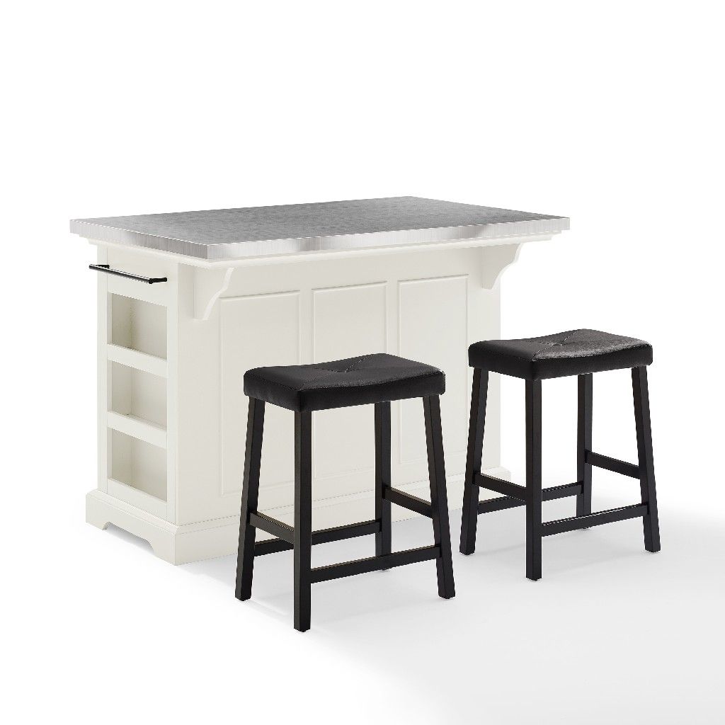 Picture of Crosley Brands KF30062WH-BK Julia Kitchen Island 2 Counter Height Bar & Upholstered Saddle Stools&#44; White & Black